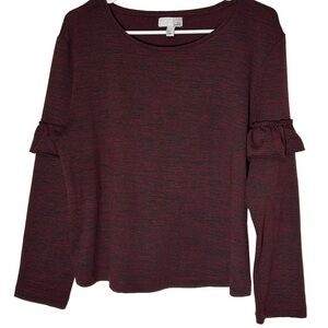 14th & Union Black and Burgundy Long Sleeve Top with Ruffle Detail